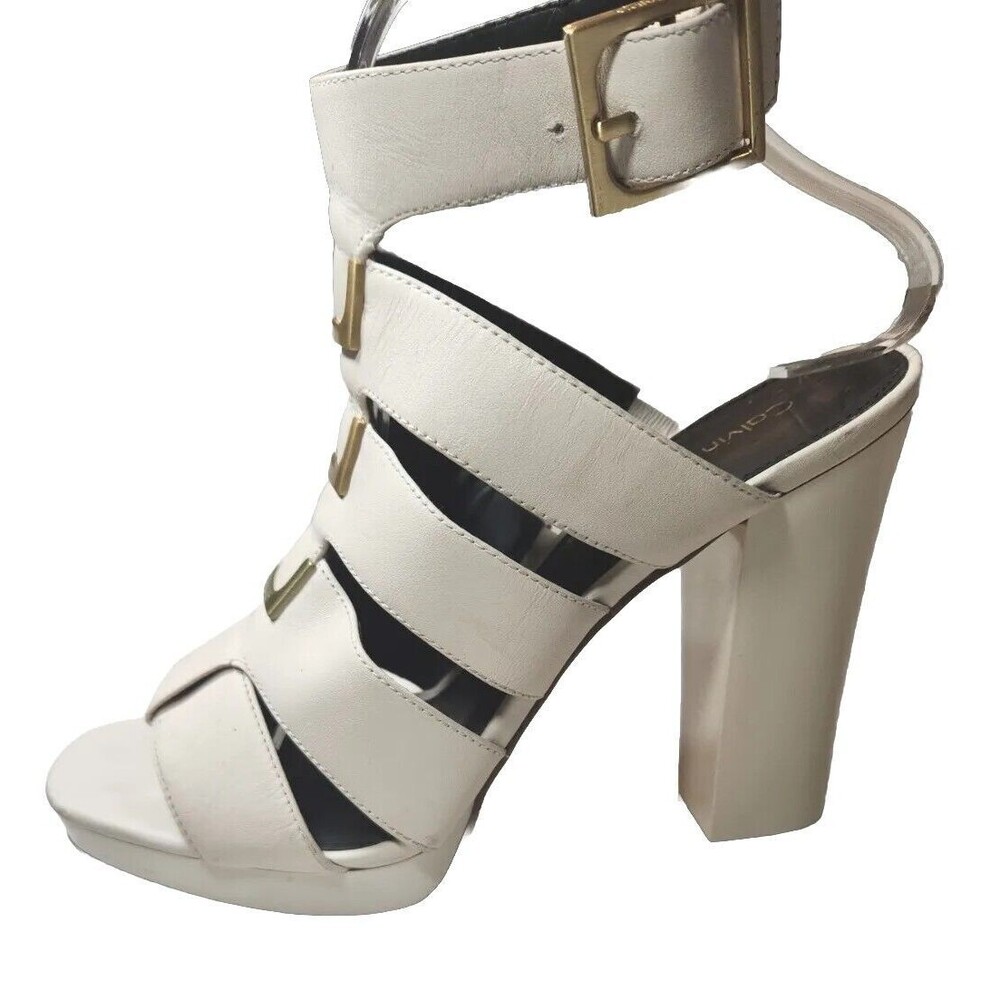 CALVIN KLEIN Benita Leather Platform Sandals Womens White Size‎ 8.5 MSRP $165